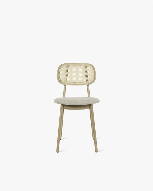 Titus Dining Chair Natural Oak Varnish Upholstered Seat Lime White Boucle