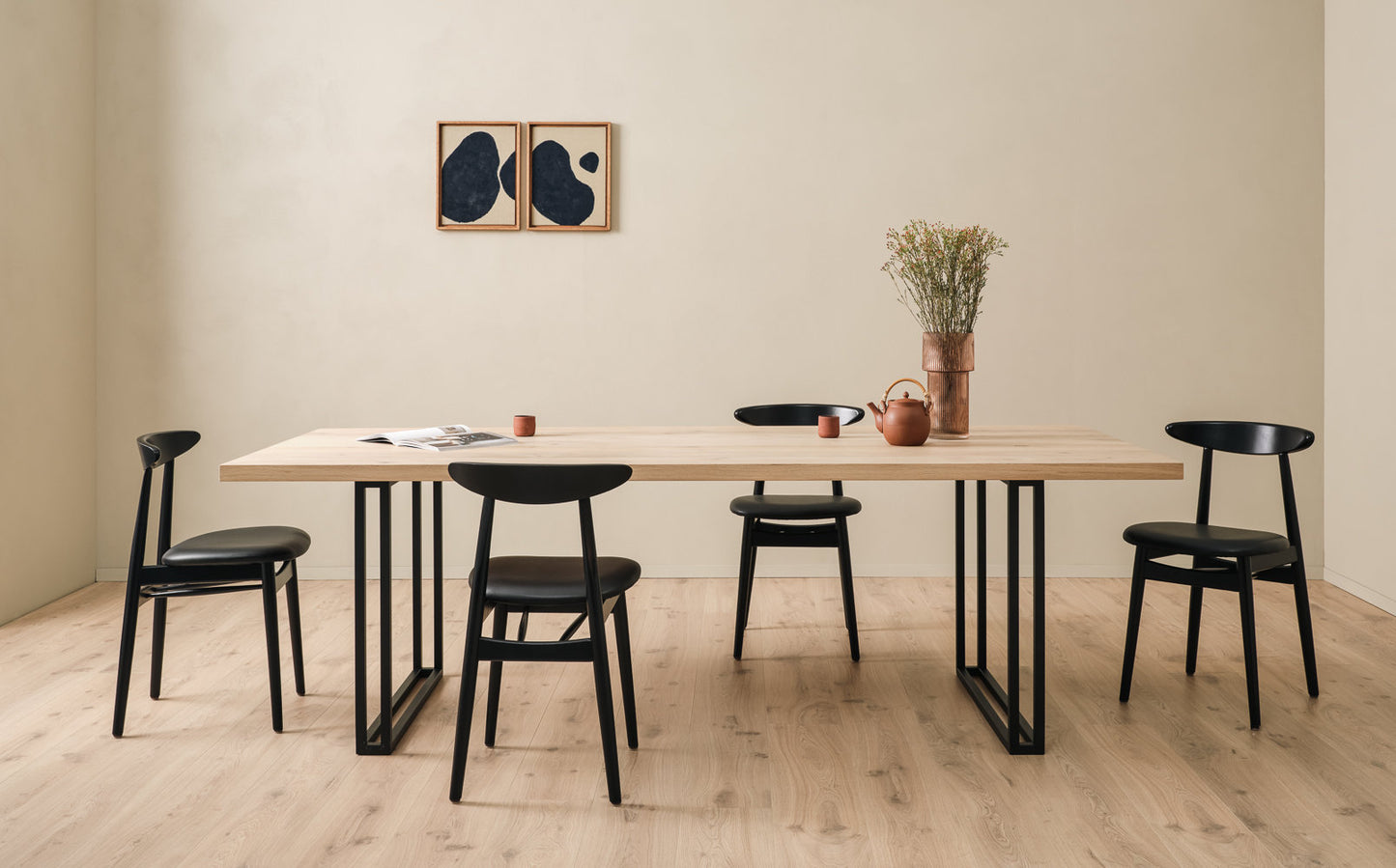 Achille Dining Table - 200/220/240/260/300cm - Square Base Black/Natural Oak Varnish - Vincent Sheppard