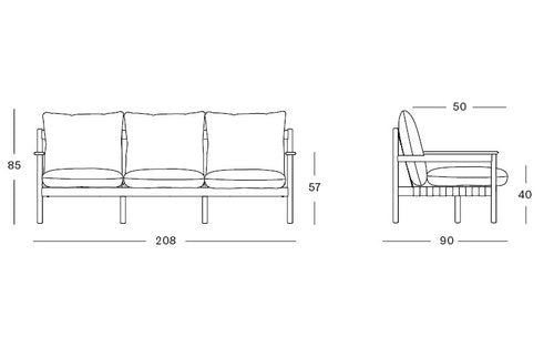 Oda lounge sofa 3S - Quick ship set stone - Vincent Sheppard