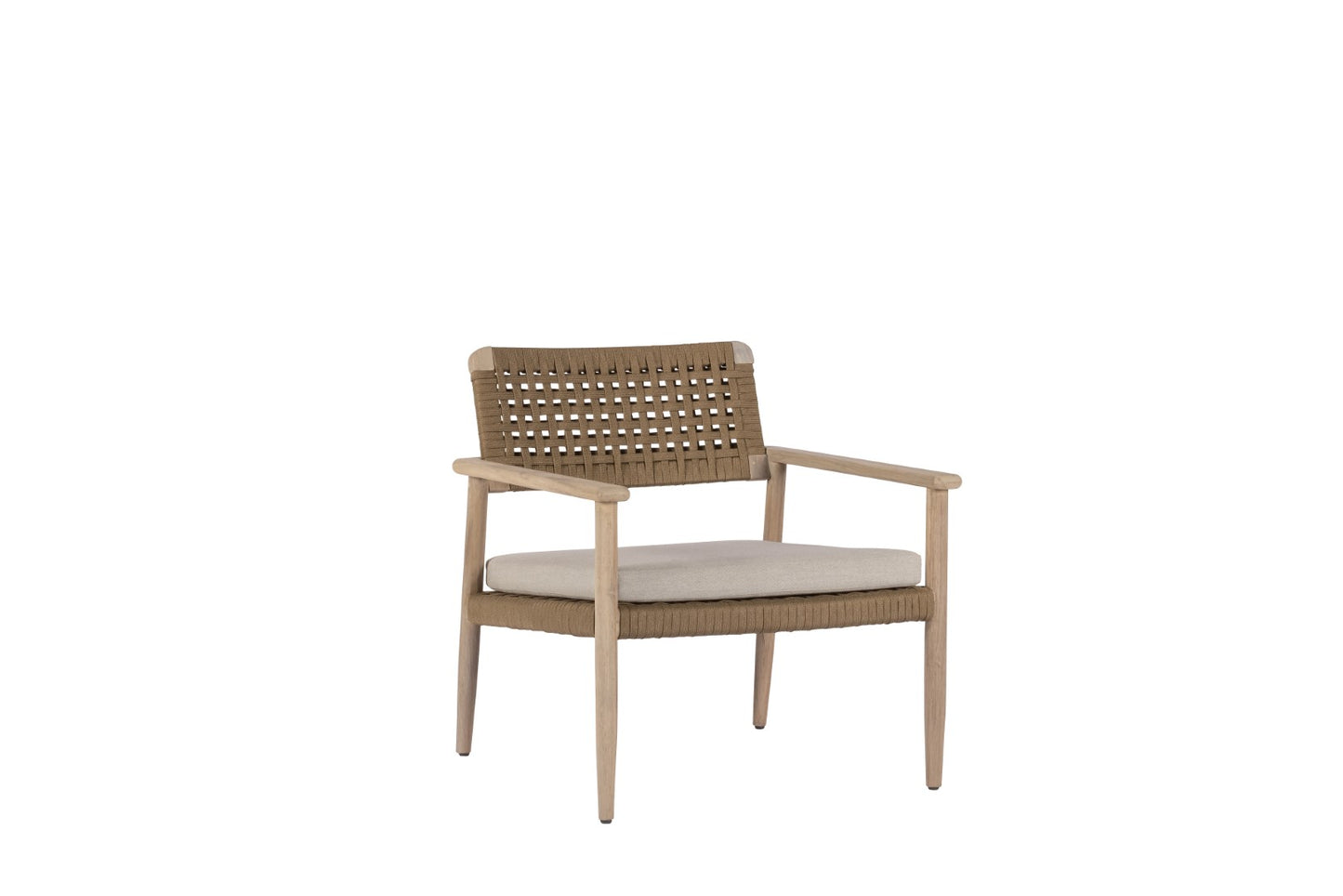 Jago lage fauteuil aged teak finish/camel (incl. kussen light grey) - Max & Luuk